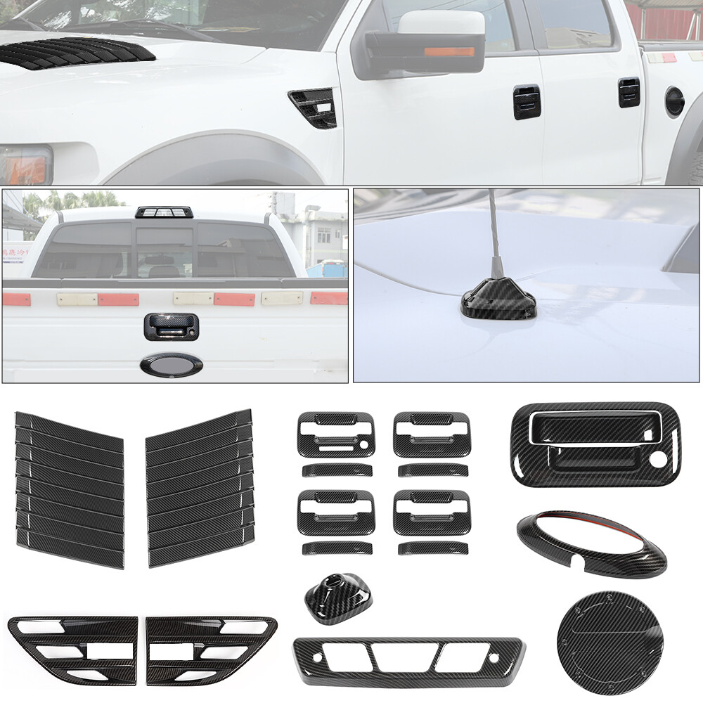 18x Full Set Exterior Cover Trim Bezels Kit For Ford F150 2009-2014 Carbon Fiber
