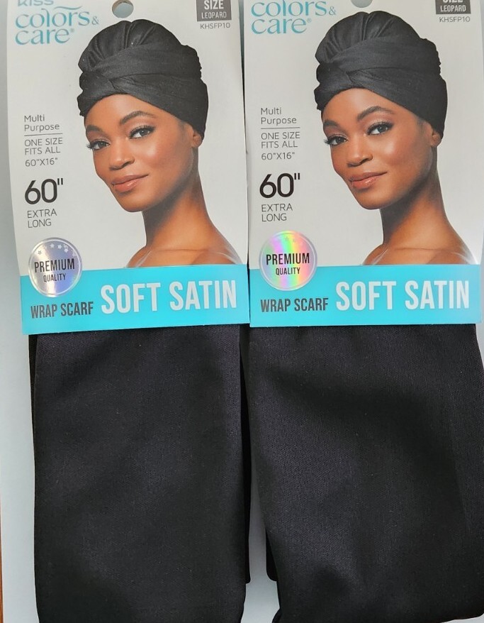 KISS Soft Satin Hair Scarf 2-Pack Black 60 Inch Extra Long Day or Sleep