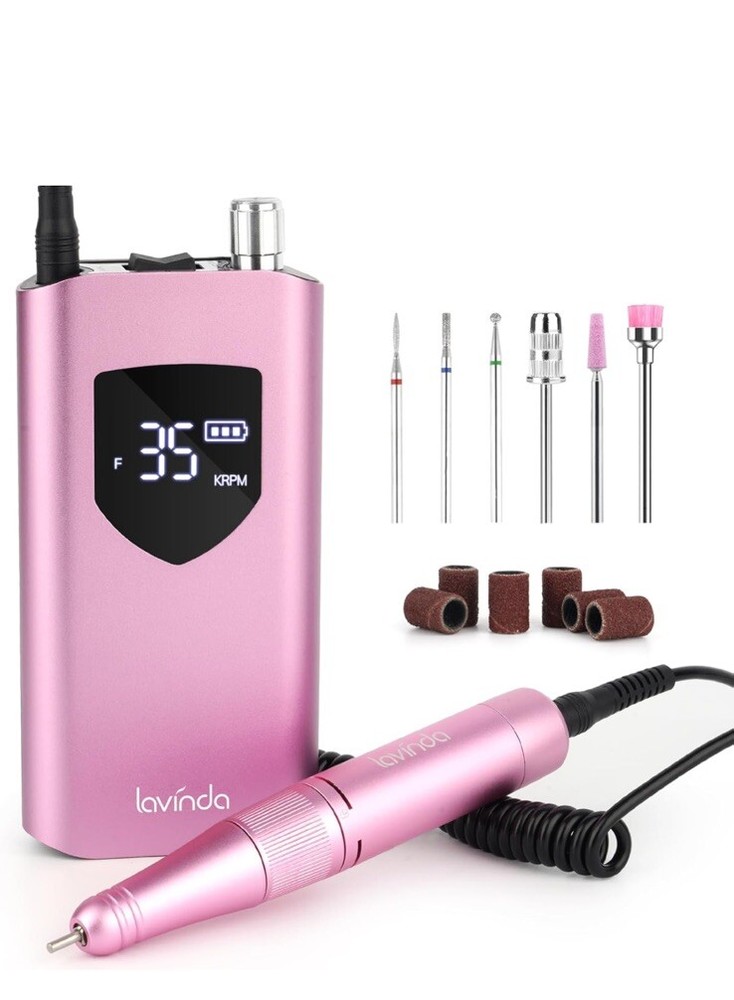 Lavinda Electric Nail Drill Machine, 35000RPM Professional Nail File Cordless Re