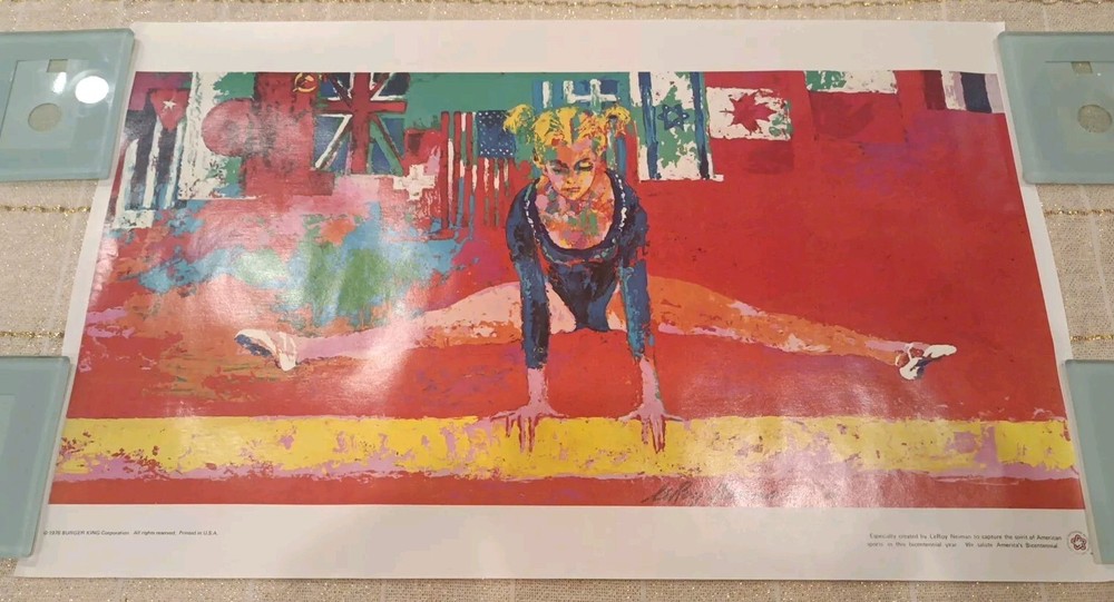 Vintage 1976 LeRoy Neiman Poster Burger King Olympic Gymnast Bicentennial RARE