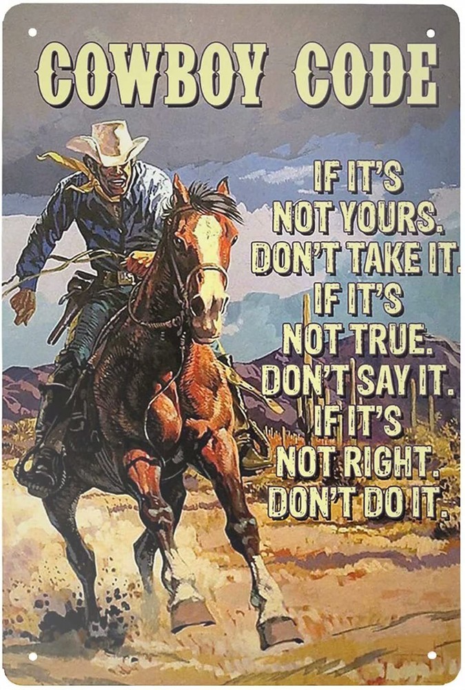 Cowboy Metal Tin Sign,Cowboy Riding Horse Cowboy Code,Retro Tin Sign for Farm...