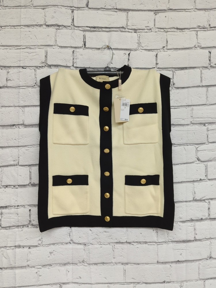 Elie Tahari Contrast Trim Button-Up Sweater Vest small
