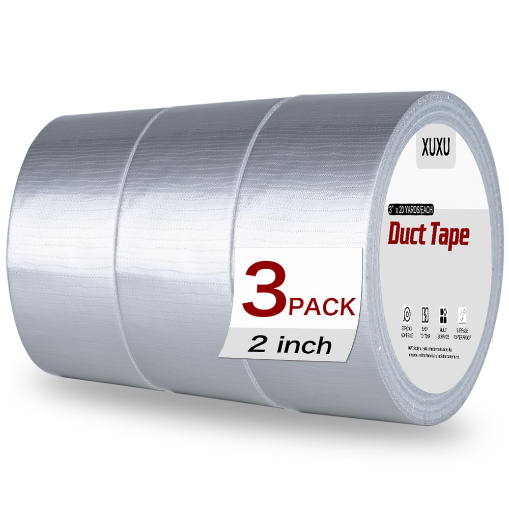 3 Pack Heavy Duty Waterproof Silver Duct Tape with Strong Adhesive Bulk Roll