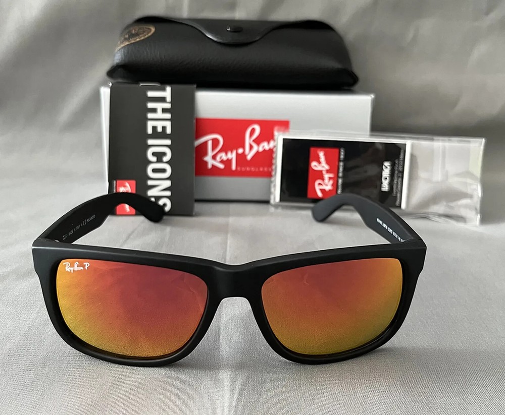 New Ray-Ban Polarized sunglasses Classic Justin RB4165 Red /Orange Flash Lens