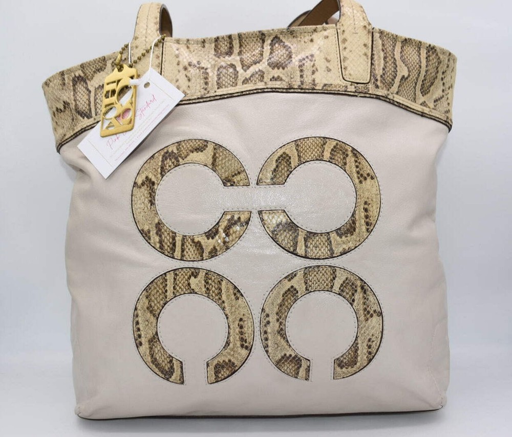 Coach Audrey Slim Tote in Cream with Python Trim
