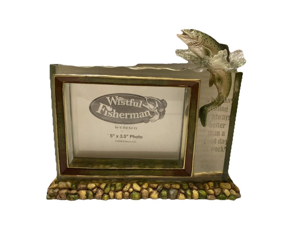 Enesco Wistful Fisherman 5x3.5 Picture Frame with Trout Jumping Design