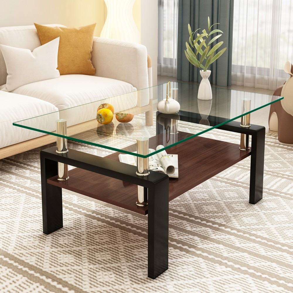 Coffee Tables Modern Tempered Glass Rectangle Side Center Table  for Living Room