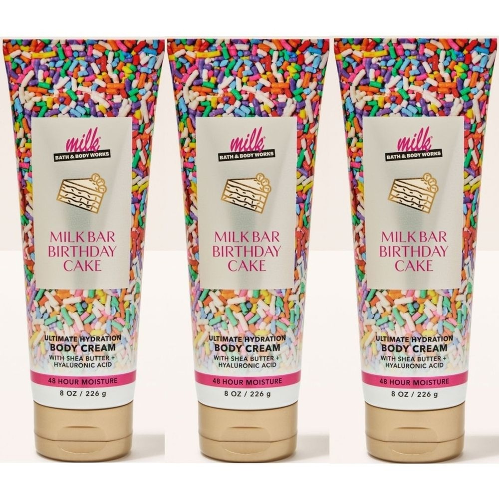 Bath Body Works Milk Bar Birthday Cake Body Cream Set of 3 NEW