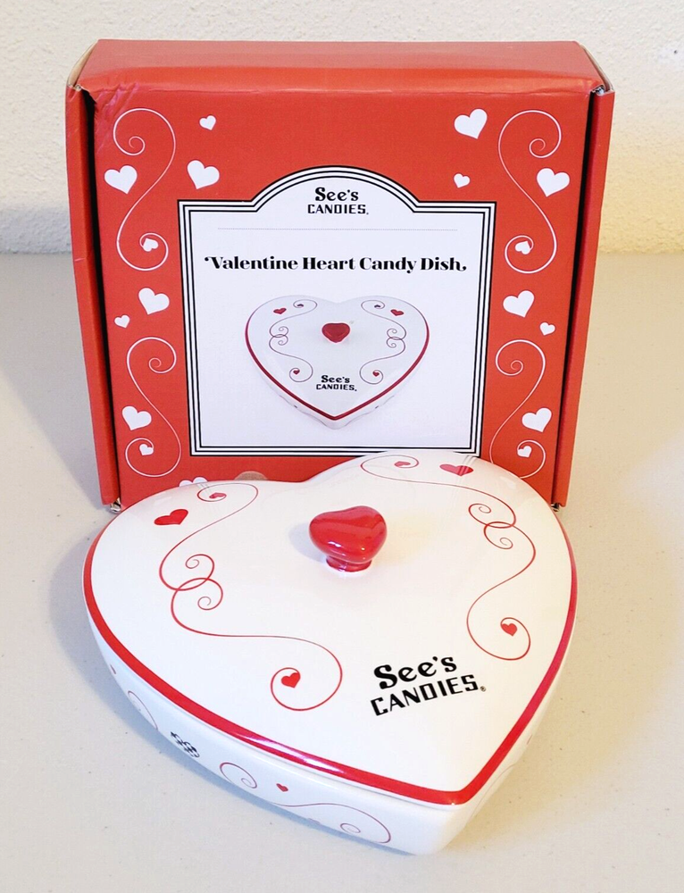 See's Candies Valentine Heart Ceramic Candy Dish NIB