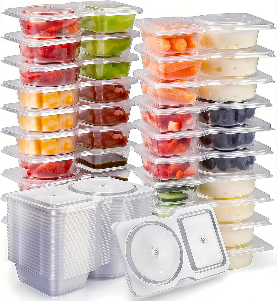 Reusable Snack Containers 20 Pack Portion Control Double Compartment On-The-Go