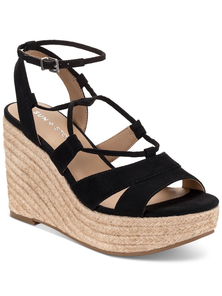 SUN STONE Womens Black Padded Tinsleyy Round Toe Wedge Espadrille Shoes 9.5