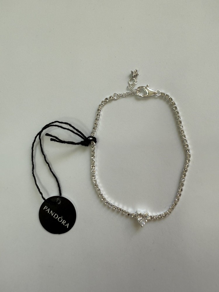 Pandora Sparkling Heart Tennis Bracelet 7.9 Inch Sterling Silver Elegant Jewelry