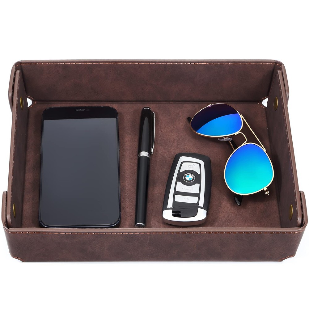 Faux Leather Valet Tray Organizer for Men – Entryway Catch-All Tray  