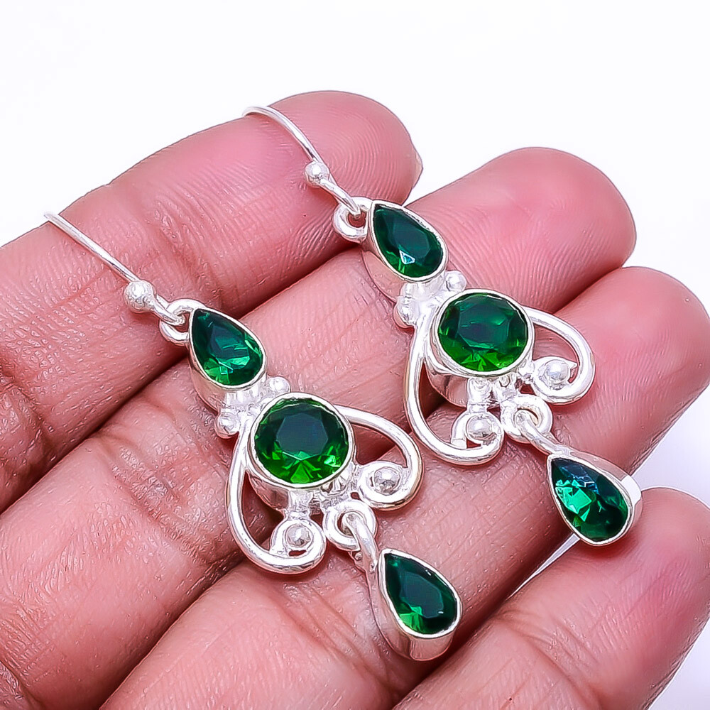 Emerald -Simulated Multi Collet 925 Sterling Silver Earring 1.95