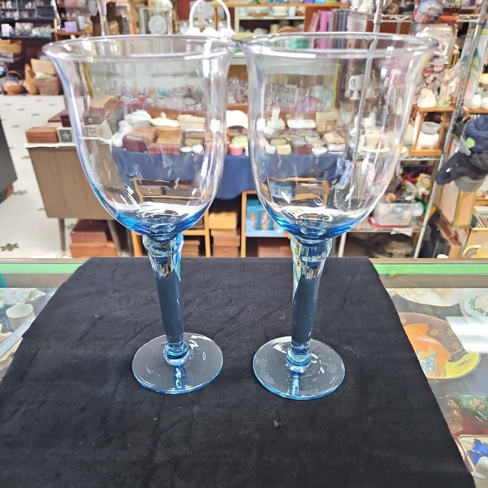 2-La Mediterranea Recycled Handcrafted Blue Water Wine Glass from Spain - Light Blue