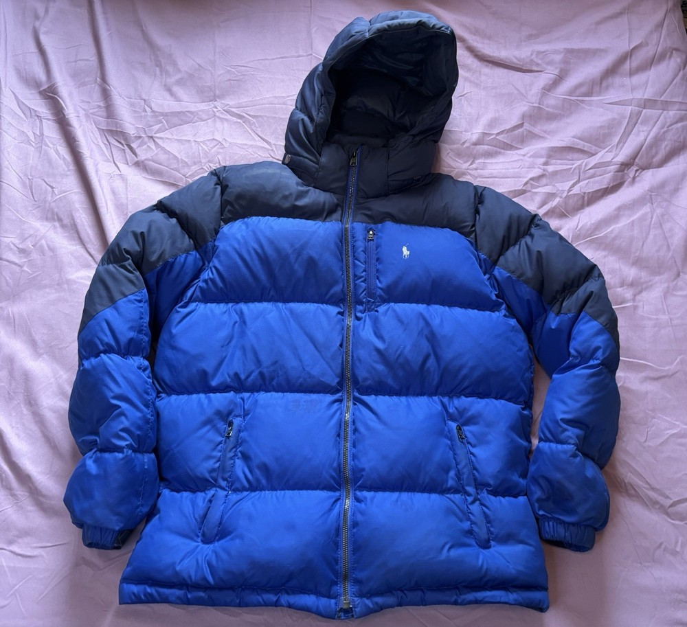 Polo Ralph Lauren Performance Goose Down Puffer Jacket Boys XL Blue Full Zip