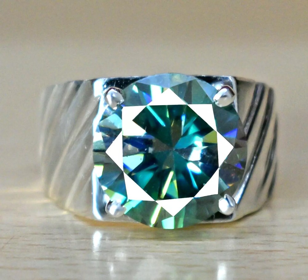 6.60 Ct Certified Lovely Treated Blue Diamond Solitaire Ring In 925 Silver