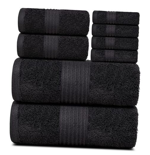 Exceptional 8-Piece Cotton Towel Set - High Towels Set - 8 Piece Black
