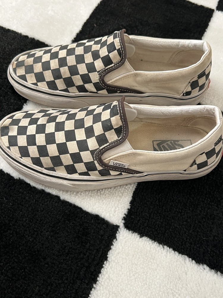 Women's Size 8.5 Vans Slip On Checkered Board Black White Shoes GREAT SOLES!