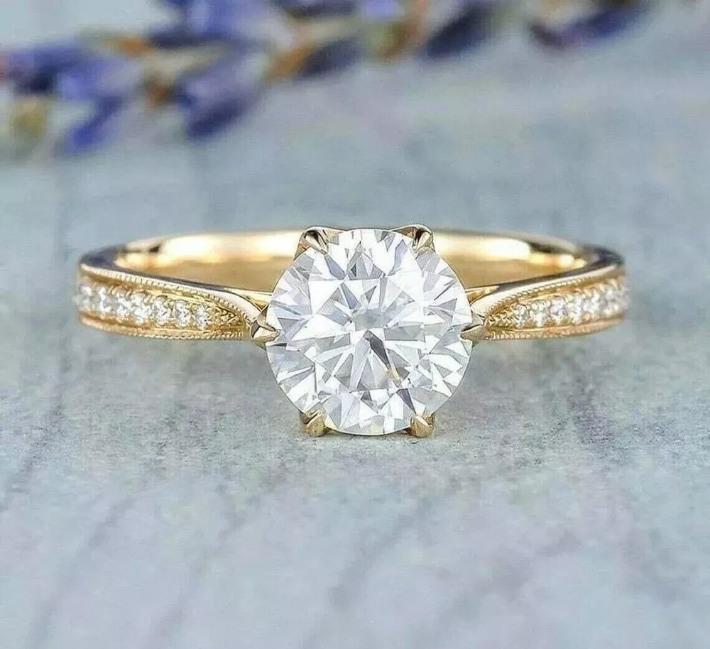 2CT Round Lab Diamond Engagement Ring in 14K Yellow Gold