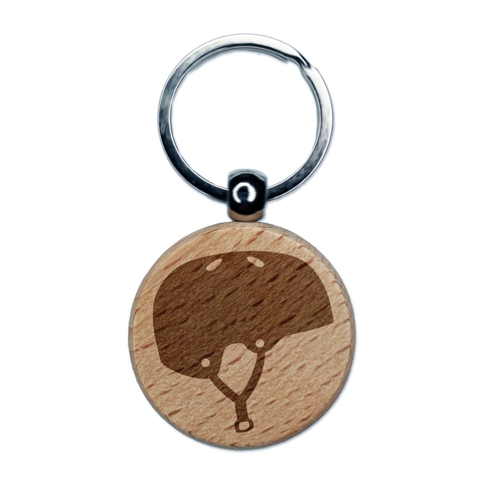 Skateboarding Sports Helmet Engraved Wood Round Keychain Tag Charm