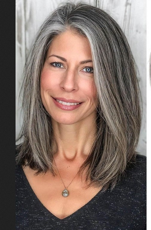 Grey Highlight Straight Short Bob 100% Human Hair Lace Front Wig