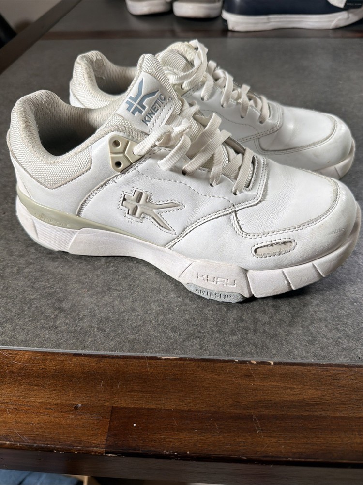 Kuru Kinetic Womens 8 White Leather Walking Shoes Anti Slip Comfort Sneakers