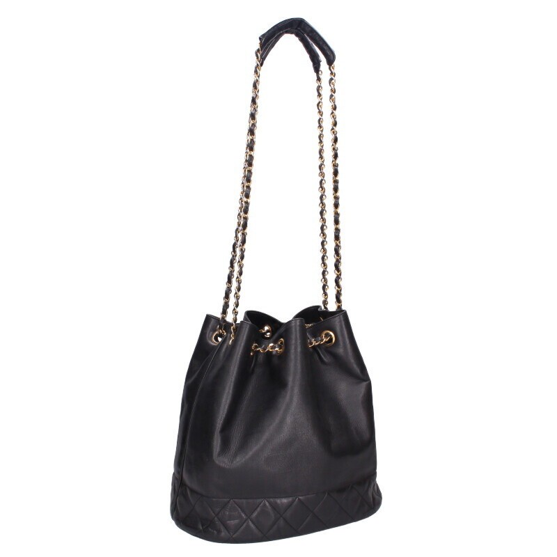 Chanel Lambskin Leather Drawstring Shoulder Bag Black 340679