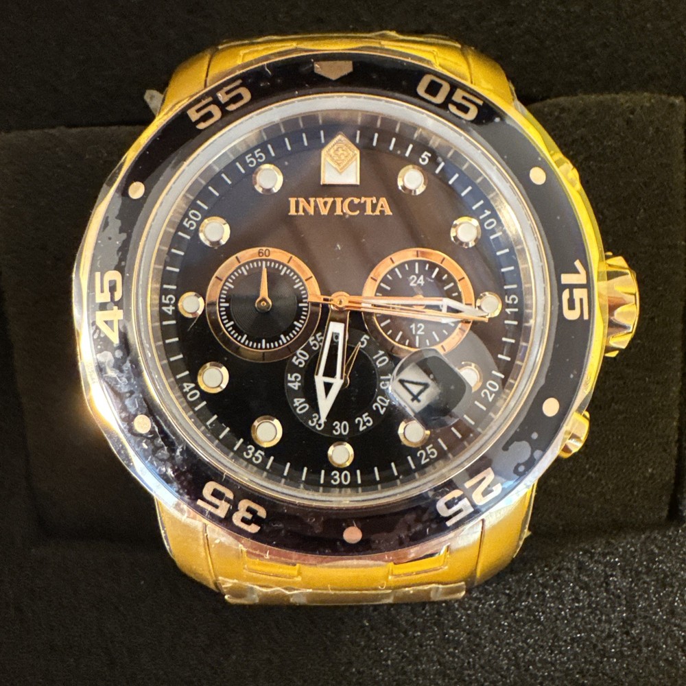 Invicta Pro Diver Chronograph 0072 Black Dial Two Tone 52mm Watch NIB