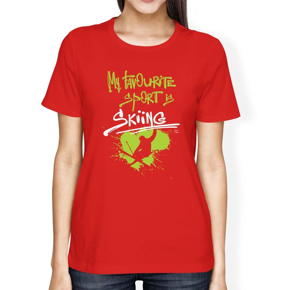 1Tee Womens Loose Fit My Favourite Sport Is Skiing T-Shirt