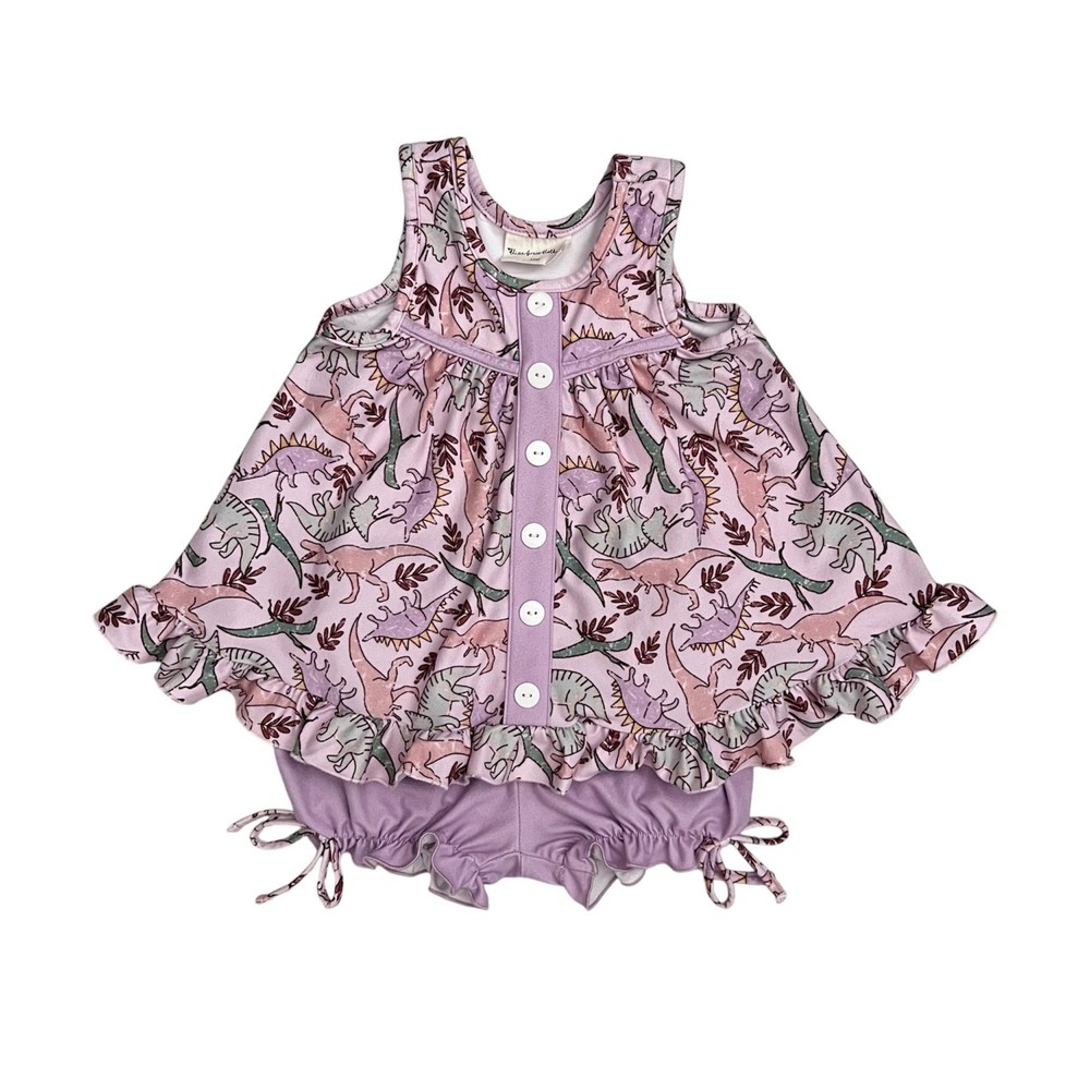 Eliza Grace Tunic Bloomer Set Baby Girl 12M Lilac Dinosaur Ruffle Outfit Summer