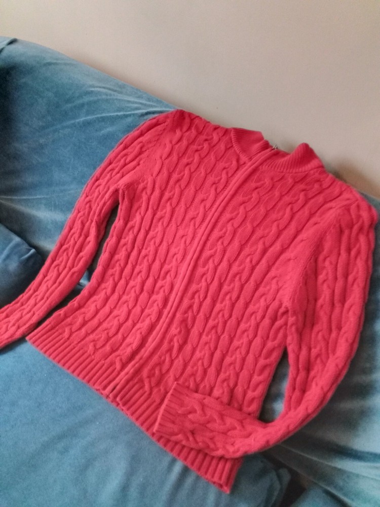 Croft & Barrow Classic Cable New  100% Cotton Zip Front Red Cardigan Sweater SM