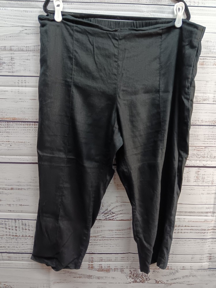 J Jill Crop Pants Women’s X-Large Black Straight Leg Linen Stretch  Pull On