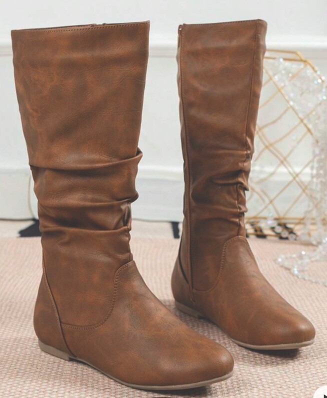 NEW Minimalist Side Zipper Slouchy  Fashion Outdoor Brown Boots Size 6.5 EUR 37