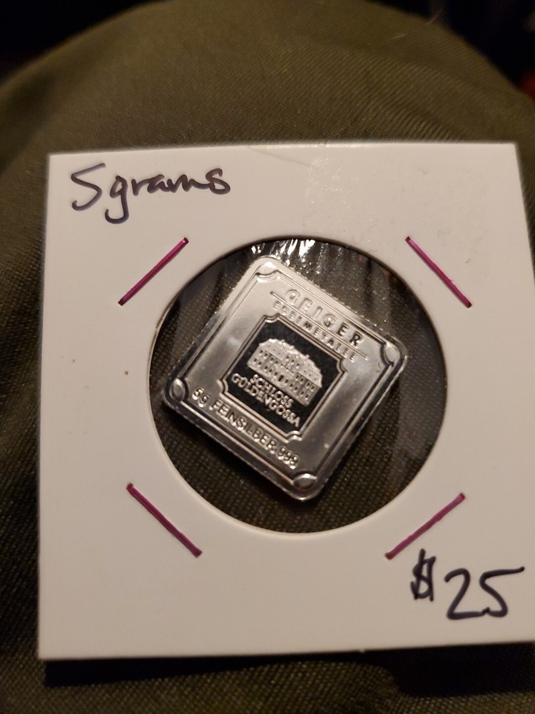 GEIGER EDELMETALLE 5 GRAM .999 FINE SILVER SQUARE BAR Vintage BV516177 No Track