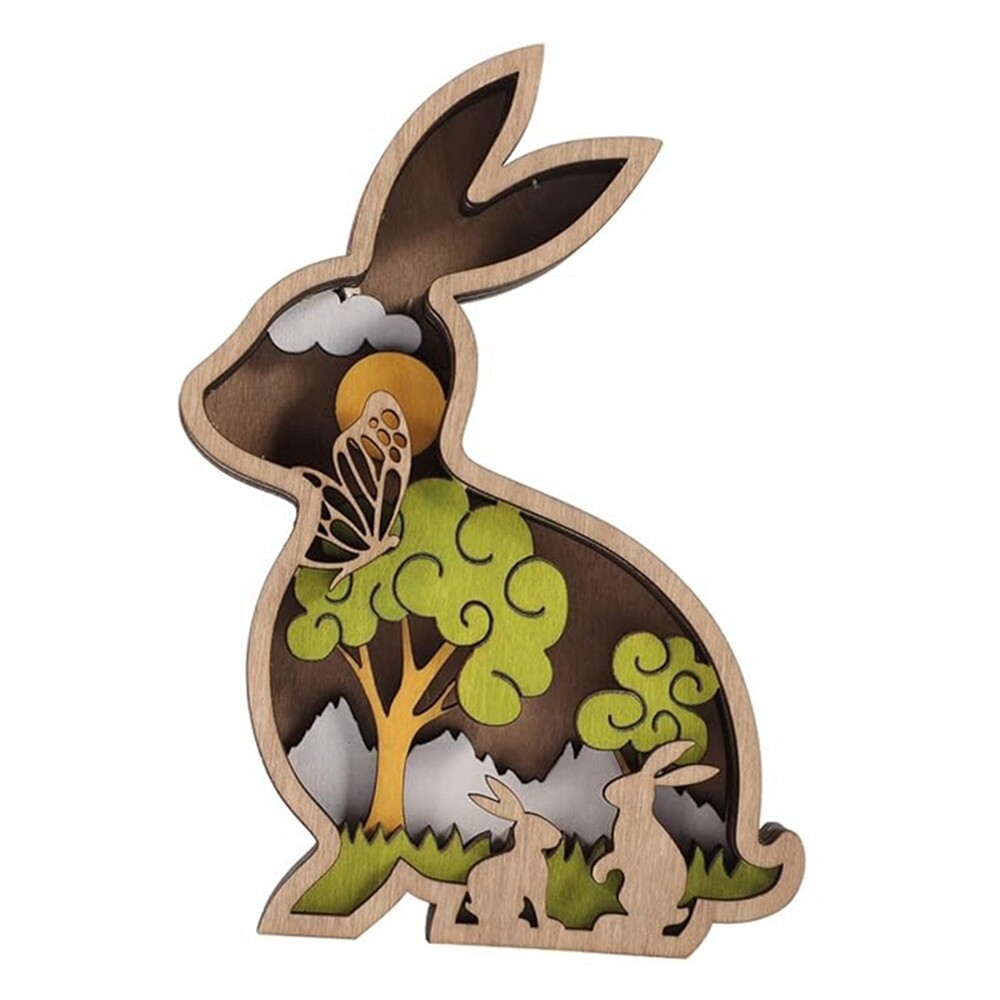 Hollow-Out  Ornament, Wooden Bunny, Easter Wooden Adornments R5K11294