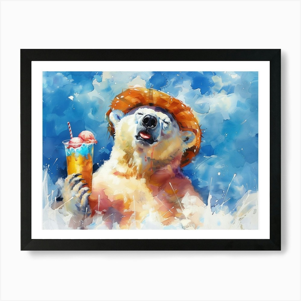 Hot Polar Bear 1 Art Print Framed Wall Art Poster Canvas Print Picture