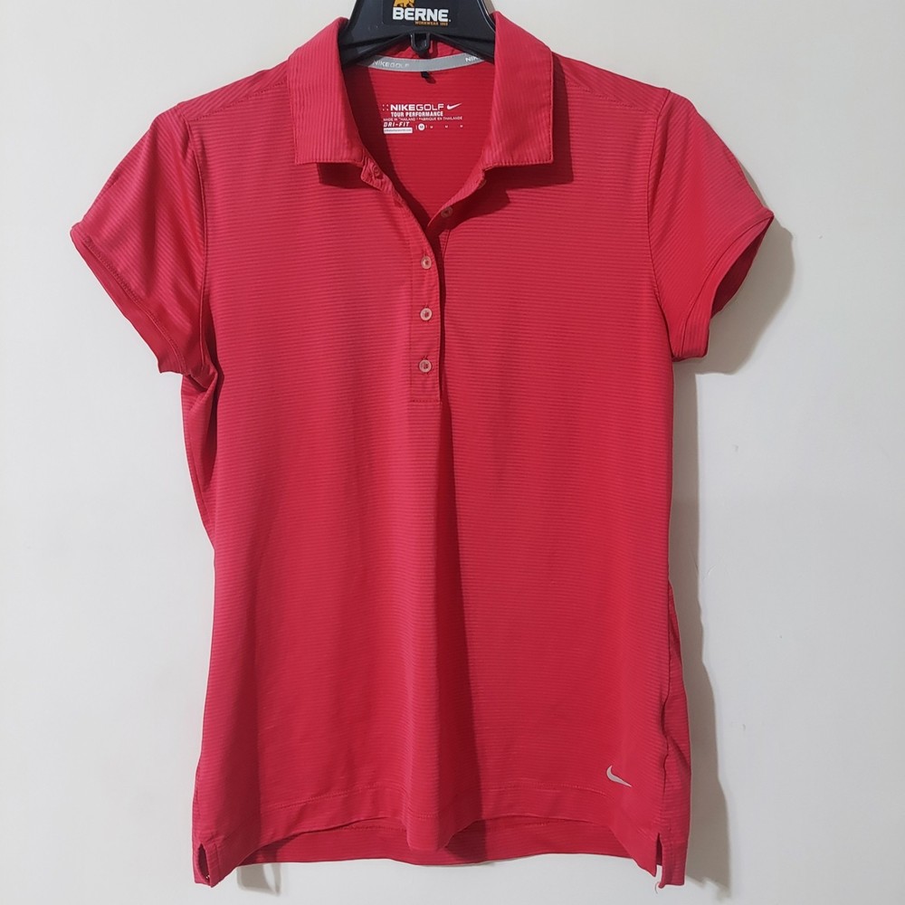 NikeGolf Tour Performance Women's Dri Fit Striped Pink Polo Shirt Medium