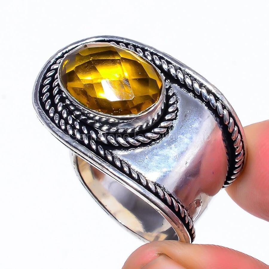 Cyber Monday 925 Silver Citrine Gemstone Statement Ring Jewelry US Ad-image