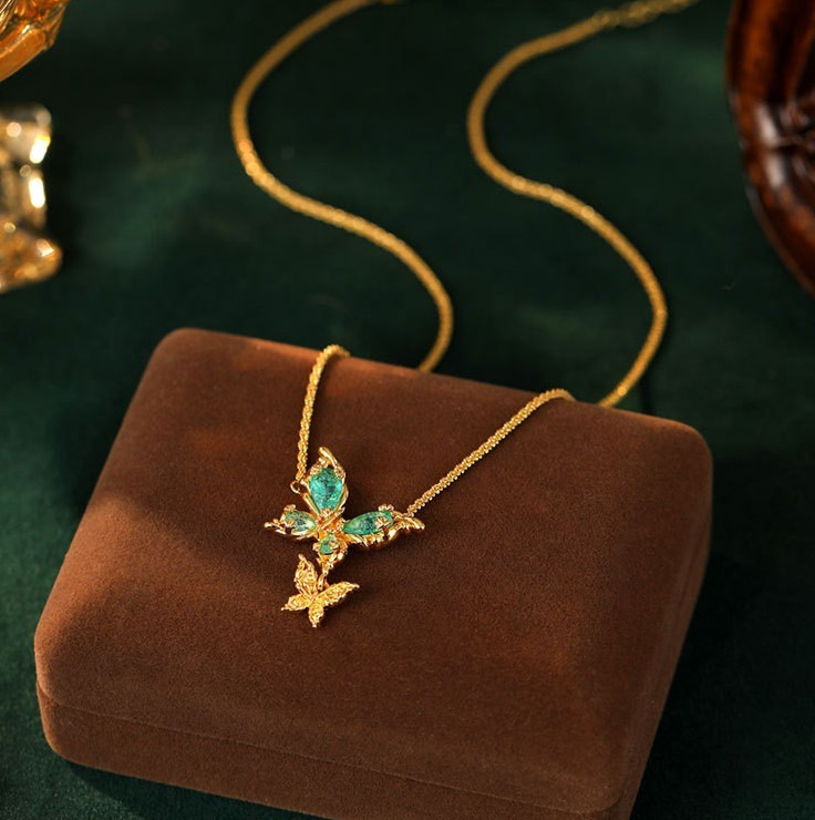 Women's Fashion Jewelry Cubic Zircon Gold Butterfly Pendant Necklace Chain