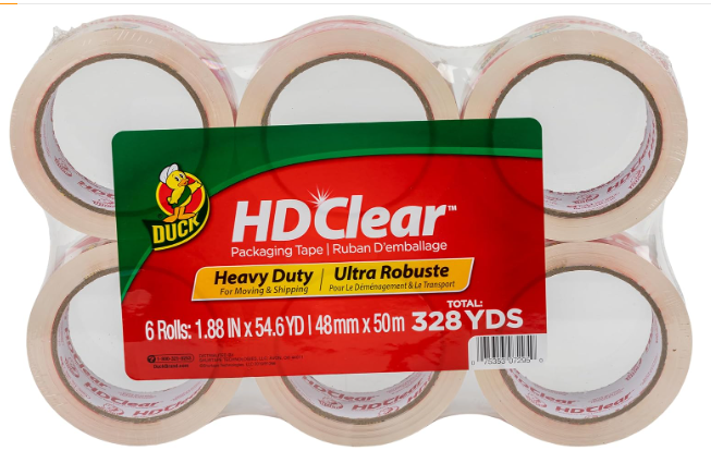 Duck HD Clear Heavy Duty Packing Tape Refill, 6 Rolls, 1.88 Inch x 54.6 Yard