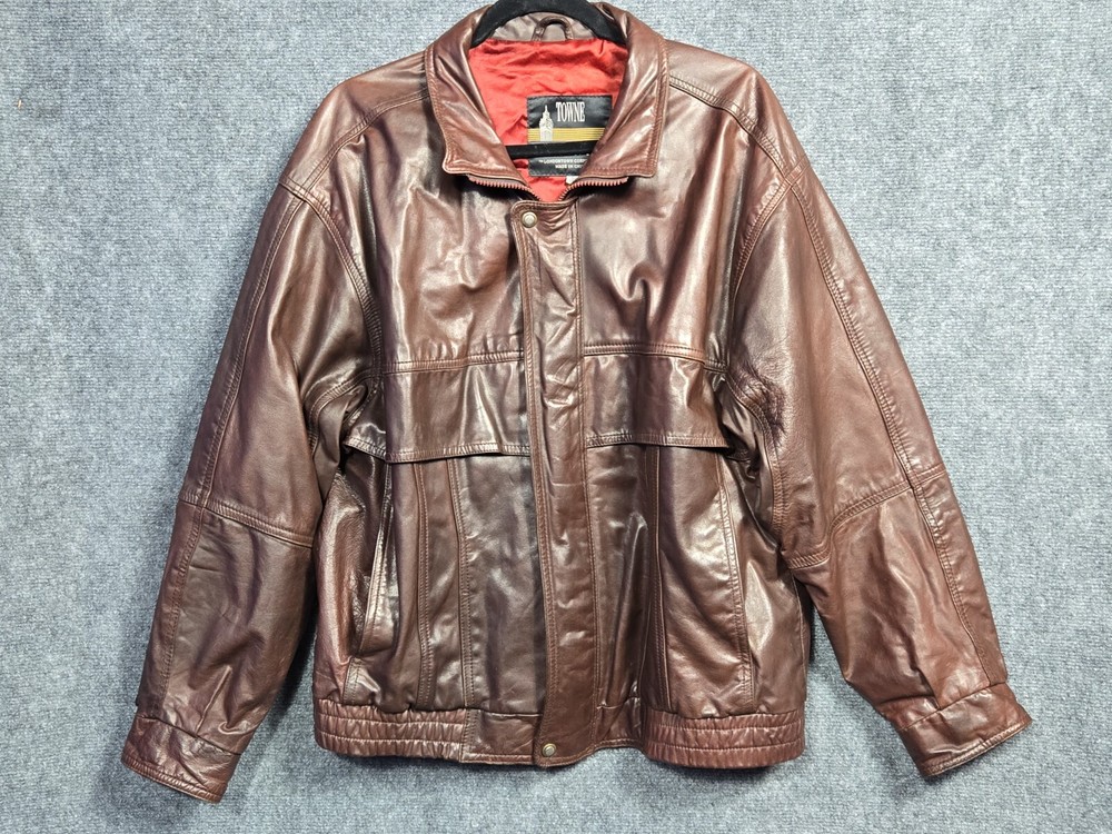 1980s Vintage Men’s London Fog Classic Burgundy Leather Jacket in Large Regular Fit, Retro Style