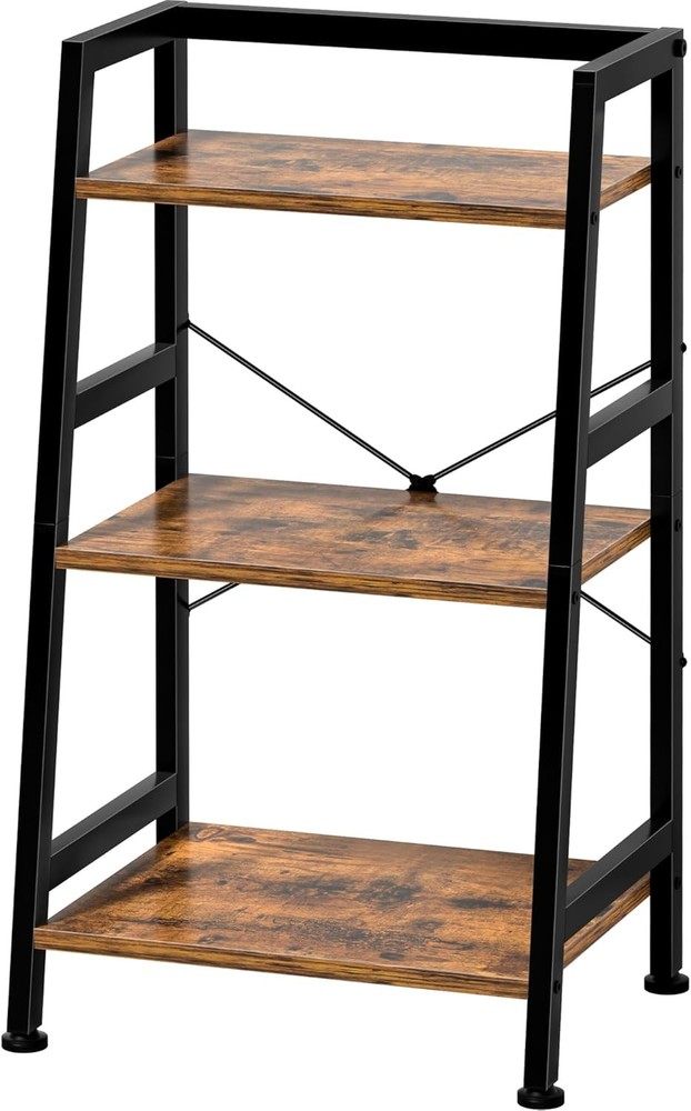 3-Tier Bookshelf Ladder Shelf Industrial Bookcase W/ Steel Frame Metal Small