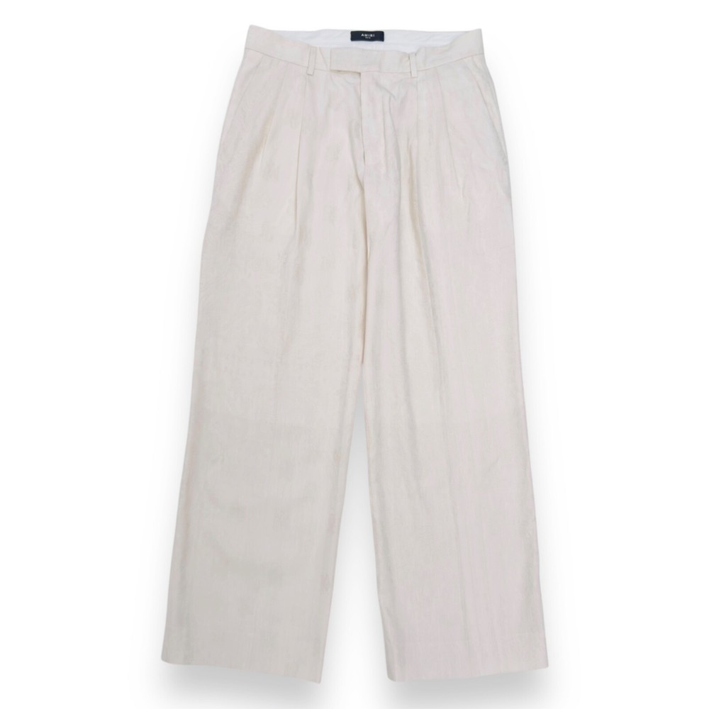 AMIRI LINEN-BLEND PLEATED TROUSERS CREAM 50 / L RRP£1,000