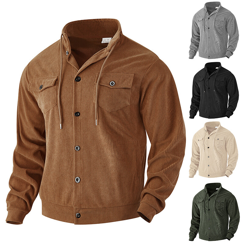 Men's Corduroy Lapel Outwear New American Vintage Multi-pocket Cargo Jacket Tops