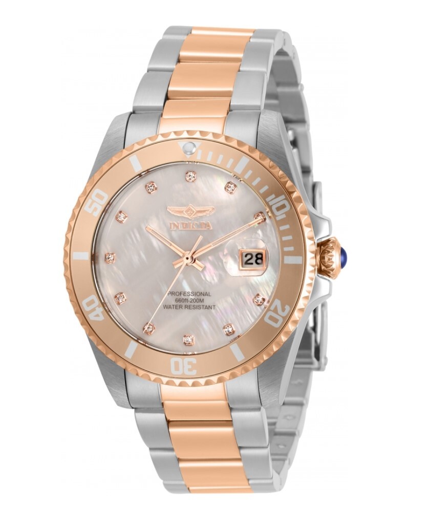 Invicta Pro Diver Women's 38mm 11-Diamonds White MOP Dial Quartz Watch 31704