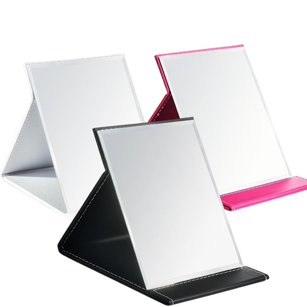 Goaste 3 Pack Portable Folding Makeup Mirror with Stand, 8x6 Inches PU Leathe...