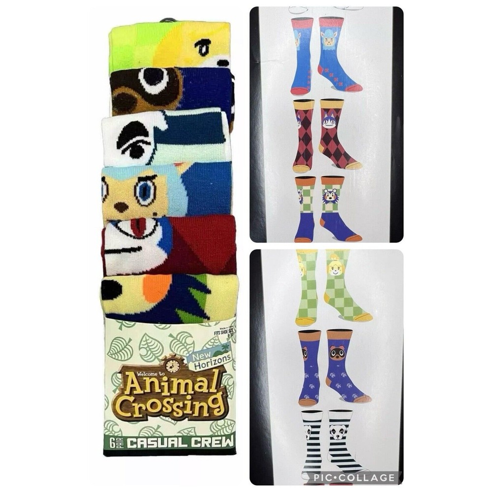 Nintendo 6 Pairs Animal Crossing Socks Casual Crew Bioworld Colorful Size 8-12