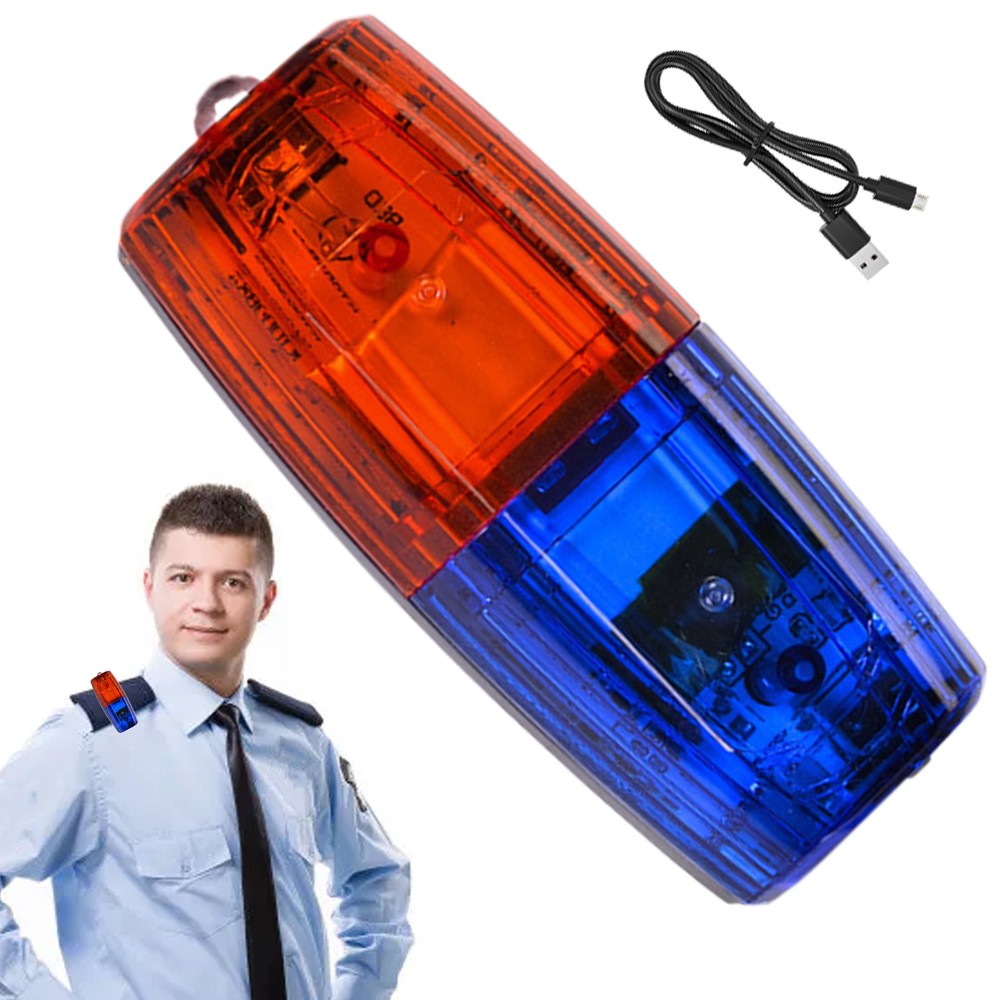 2PCS Duty Blue Red Strobe Light Shoulder Clip Lamp Riding USB Rechargeable