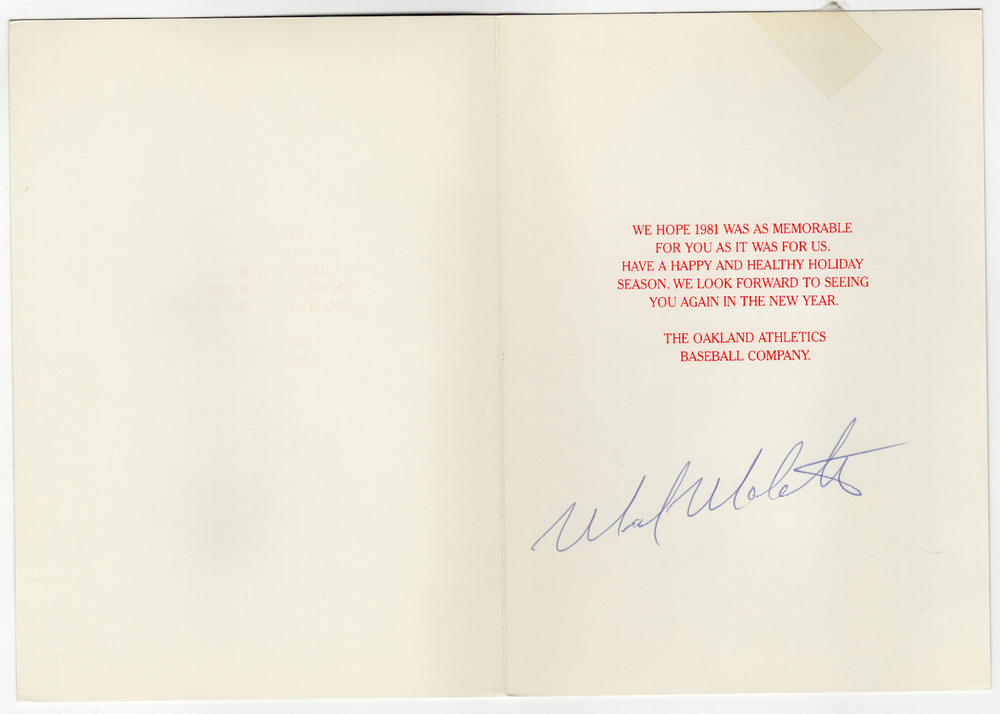 Oakland Athletics A's signed autographed Christmas Card! Authentic! 2784